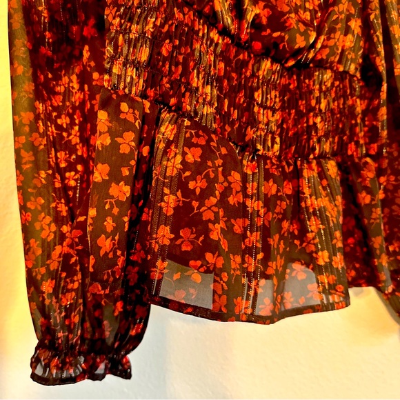 Melrose and Market, Black and Red Floral Smocked Ruffled Blouse - Picture 9 of 16